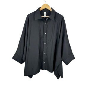 Wynne Layers Drapey Twill Lagen look Button down Top black‎ sz 2X